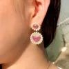 Dangle Earrings CWWZircons Pink Heart Shape Imitation Pearl Cubic Zirconia For Women Engagement Wedding Dress Jewelry CZ937