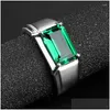 Bagues de cluster Solitaire Mâle Emerald Engagement Promesse Bague 925 Sterling Sier Party Band De Mariage Pour Hommes Bijoux De Doigt Drop Livrer Dhtny