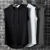 Canotte da uomo Abbigliamento da palestra Canottiera da uomo con cappuccio Canottiera senza maniche in morbido cotone Canottiera da allenamento per bodybuilding maschile