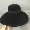 Retrostijl Zwart Zuiver Wolvilt Floppy Hoed Brede Rand Vrouwen Winter Fedora Cloche Bolhoed Lint Band Bruiloft Kerk Hoed 240126