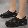Sandaler 2024 Kvinnor Air Mesh Summer Tjock Sole High Heels Casual tofflor Beach Shoes Wedge