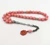 Strängar naturliga rosa jaspers tasbih muslimsk sten radband islamisk misbaha kalkon mode 33 bönpärlor armband s arabiska eid gåva1610115
