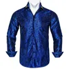 Marca masculina azul real camisas de negócios moda luxo paisley manga longa turn-down colarinho camisa social masculina blusa casual 240125