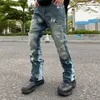 Europejska i amerykańska High Street Hip-Hop Grubła Plicing Mikro-Flare Dżinsy męskie Męskie Modne Modne Modne Ins Spodni 240123