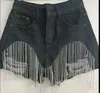 Womens zware strass jeans shorts met omzoomde gaten vrouwelijke hoge taille zomer mode wijde pijpen denim shorts