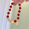 Pulseras de eslabones Estilo chino Zodiaco Dragón Pulsera de la suerte para mujeres Hombres Trae riqueza Salud Buena suerte Pareja con cuentas rojas Regalos de joyería