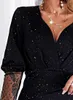 Casual Dresses Bodycon Dress V Neck Lace Sequin Insert Metallic Evening Party Club Mini Wrap Hip Slimming Fashion Vestidos