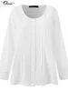 Women's Blouses 2024 Women Celmia Cotton Shirts Summer Buttons Pleats White Casual Breathable Hollow Lace Tunic Elegant Lady O-neck Tops