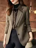 Coffee Colored Woolen Suit Jacket For Women Winter Slim Fit Fashionable Formal Business Small Top Female Blazer 240130