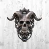 Skull Door Knocker Hell Devil Horn Skull Door Hanging Gothic Home Resin Decor Punk Satan Skull Sheep Head Wall Decor Pendant 240127