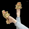 Terlik Marka Kadınlar fırfırlı İnci Boncuklu Sandalet Kadınlar Yaz Tıknaz Topuk Zarif Yumuşak Renk Parti Ofis Kadın Ayakkabıları