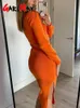 Zwarte Vrouwen Gebreide Jurk Met Zijsplitten Bodycon Herfst Winter Strakke Jurken Elegante Lange Mouw Vrouwelijke Geribbelde Gebreide Jurk 240122