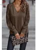 Magliette da donna Moda Donna T-shirt tinta unita Design patchwork Decorazioni in pizzo Scollo a V Manica lanterna Primavera Autunno Casual Pullover larghi