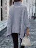 Plus Size Casual Sweater Womens Solid Cable Bat Sleeve Turtle Neck High Stretch JumperAutumn Winter Tops 240202