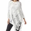 Écharpes Femmes Évider Crochet Pull Cape Pull Tricot Châle Écharpe Gland Poncho