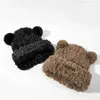 Beanie/Skull Caps Cute Fuzzy Bear Ear Beanie Hat For Women Skin-Friendly Plush Warm Woolen Hat Winter Faux Päls Animal Sticked Hat Cap YQ240207