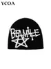 Beanie/Skull Caps Women Hat Beanie Knitting Letter Star Graphic Winter Y2K Streetwear Black Eesthetic Korean Fashion Pullover Kpop Hip Hop Unisex YQ240207