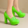 Robe chaussures vert vif couleur orange mature dame bureau pompes talons fleur design surdimensionné 47 46 femmes plate-forme bloc aiguille