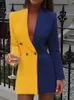 Outono cross border europeu e americano feminino usar contraste emendado casaco profissional vneck cardigan terno saia 240130