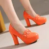 Туфли ярко-зеленого, оранжевого цвета, офисные туфли-лодочки для зрелых женщин, каблуки с цветочным дизайном, большие размеры 47–46, женские туфли на платформе, на шпильках