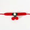 Dog Apparel Pet Handmade Crochet Knitted Wool Cherry Cute Cat Collar Bib Adjustable Accessories Flower Necklace