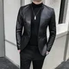 Brand Clothing Fashion Mens High Quality Casual Leather Jacket Male Slim Fit Business Suit CoatsMan Blazers 4XL 240201