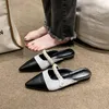 Geklede schoenen Franse kleine geurige tas met kleurblokken Halve pantoffels Damesoutfit Luie voetblokhak Muilezels Geen hakloze