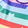 Set di abbigliamento Vestiti per gatti dei cartoni animati Abiti per neonate a maniche lunghe e pantaloni leggings Set da 2 pezzi Abiti cosplay di carnevale a strisce arcobaleno per bambini