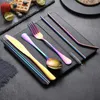 Flatware Sets 8PCS Portable Cutlery Single Box Suitable For Outdoor Picnic Travel Students Dinnerware Chopsticks Fork Spoon Knife Easy To