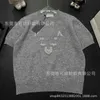 Women's Knits & Tees designer P Family Round Neck Knitted Wool Short Sleeve Gold Thread Letter LOG Top Casual Style 2023 New YZS2