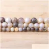 Jewelry Other Natural Bamboo Leaf Agates Stone Loose Round Ball Beads For Diy Necklace Bracelet Making Findings Bead Length 38Cm Dro Dhv3E