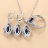 Серебро 925 пробы, аксессуары для свадебного платья, женские свадебные ожерелья и серьги, комплекты ювелирных изделий, циркониевый синий браслет, кольцо 240202
