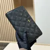 Luxury Caviar Leather Designer Women Folding Wallet Handbag French Brand Womens Sheepskin Coin Purse Card Holder High Quality Double Letter Ladies Clutch Bags