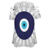 Women's T Shirts Navy Blue White Mediterranean Evil Eye Mandala Pattern Women Zipper Sexy Printed Vintage Tops Full Print T-Shirt Nazar