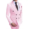 Trajes de hombre moda blanco masculino Slim Fit 2 piezas doble botonadura elegante Formal hombres conjunto de boda traje Homme