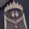 Luxe Paarse Kristallen Sets Bruidssieraden voor Vrouwen Kroon Oorbel Ketting Bruiloft Tiara Bruid Dubai 240202