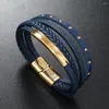 Bedelarmbanden Trendy lederen heren Magnetische aantrekkingskracht Meerlaags gevlochten touw voor mannelijke sieraden Pulsera Geschenken