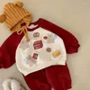 Clothing Sets 2024 Winter Plush Children's Korean Cute Bear Print Velvet Top Pants Two Piece Set For Girls Boys