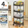 Trolley Organizer Auxiliary Cart With Wheels Kitchen Furniture Cabinet Storage Rack Mobile Plastic Bookshelf Vegetable Basket 240125