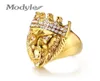 Modyle Gold Color Classic 316L rostfritt stål Men Punk Hip Hop Ring Cool Lion Head Band Gold Ring Jewelry3971602