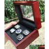 Clusterringen 5st Fantasy Football Team Champions Championship Ring met houten kist Set Souvenir Mannen Fan Gift Drop Delivery Sieraden Dh7Vf