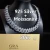 2023 جودة عالية الرجال النساء المجوهرات S925 الجنيه الاسترليني الفضة 20 مم عرض الماس اختبار مويسانيت كوبية سلسلة