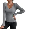 Kvinnors tröjor 2024 Autumn Winter Women Solid Rib Knit V Neck Rand Pull Sweater Femme Y2K Långärmad tröja Jersey Topps mode