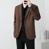 Brown Black Blazer Men Slim Fit Fashion Social Mens Dress Jacket Korean Business Casual Suit Office Formal 240124