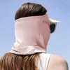 Scarves Summer With Cap Brim Sunscreen Face Scarf For Women UV Protection Silk Mask Gini Cover Womne Sun Hat