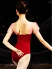 Stage Wear Women's Middle Sleeve Ballet Dance Leotards V-neck Lycra Simple Design Adult Dancewear Gymnastics Leotard