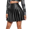 Skirts Skirt High Waist Faux Leather Pleated For Women A-line Clubwear Party Dance With Loose Hem Above Knee