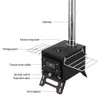 Fogão a lenha para acampamento ao ar livre, aço inoxidável, dobrável, aquecedor de lenha com tenda, janela de fogo, fogueira, ferramenta de cozinha 240126