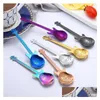 Spoons Stainless Steel Coffee Guitar Violin Shape Dessert Spoon Stirring Lovely Titanium Plated Ice Scoop Drop Delivery Home Garden Dh8Fx