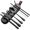 Flatware Sets 8PCS Portable Cutlery Single Box Suitable For Outdoor Picnic Travel Students Dinnerware Chopsticks Fork Spoon Knife Easy To